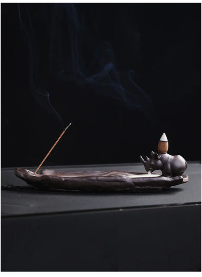 Incense Burner With Elephant Rhino Hippo Design