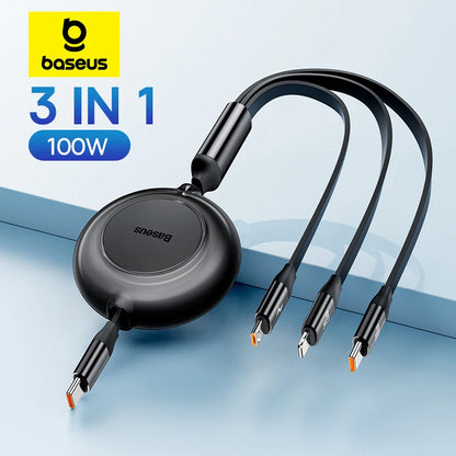 Baseus Retractable 100W 3 in 1 USB C Charge Cable