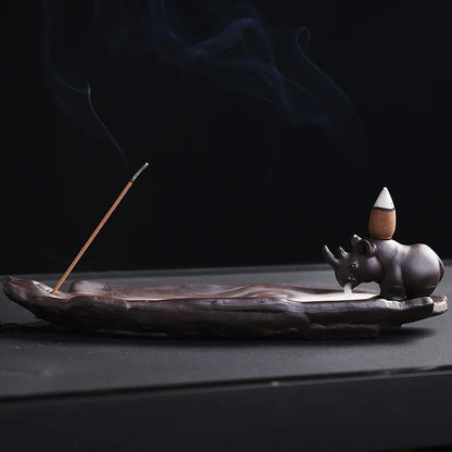 Incense Burner With Elephant Rhino Hippo Design